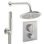 Crosswater MPRO Ensemble de douche de tête encastré - 2 poignées - pomme de douche 30 cm - douchette à main - bras mural - acier inoxydable brossé SW1472697