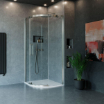 Crosswater Optix 10 Kwartronde Douchebak - 900x900 Links Handvat - geborsteld roestvrij staal SW916828