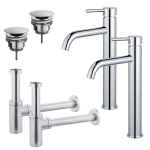 FortiFura Calvi Kit robinet lavabo - pour double vasque - robinet rehaussé - bonde non-obturable - siphon design - Chrome brillant SW915289