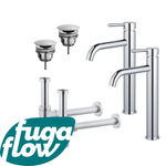 FugaFlow Eccelente Sobrado Kit robinet lavabo - pour double vasque - robinet rehaussé - bonde non-obturable - siphon design - Chrome brillant SW1124276