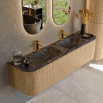 MONDIAZ KURVE-DLUX 170cm Meuble salle de bain avec module 25 G et D - couleur Oak - 1 tiroir - 2 portes - vasque LEAF double - 2 trous de robinet - couleur Lava SW1137193