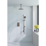 Fortifura Calvi Inbouw Regendoucheset - thermostatisch - plafondarm - glijstang - 25cm - hoofddouche - ronde handdouche - gladde doucheslang - PVD - geborsteld koper SW1233145