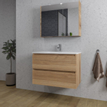 Saniclass Chaci Badkamermeubelset - 80x46x55cm - keramische wastafel wit - 1 wasbak - 1 kraangat - 2 lades - spiegelkast - eiken SW826909