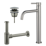 Fortifura Calvi Slim Kit mitigeur lavabo - robinet rehaussé - bonde clic clac - siphon design - PVD Inox brossé SW915273