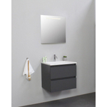 Basic Bella Meuble lavabo acrylique avec 1 trou de robinet avec miroir avec éclairage 60x55x46cm Flat Pack Anthracite mat SW538824