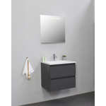 Basic Line Bella Ensemble de meuble salle de bain - 60x55x46cm - 1 lavabo - Acrylique - Blanc - 1 trou de robinet - Miroir mural avec éclairage - Panneau de particules anthracite mat SW538824