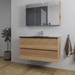 Adema Chaci Ensemble de meuble - 100x46x57cm - 1 vasque en céramique noire - 1 trou de robinet - 2 tiroirs - armoire de toilette - cannelle SW856564