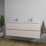 Saniclass Chaci Meuble de salle de bain - 140x45x55cm - lavabo en céramique brillant blanc - 2 vasques - 2 trous de robinet - 4 tiroirs - mat cotton SW1182426