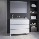 Adema Chaci PLUS Ensemble de meuble - 99.5x86x45.9cm - 1 vasque Blanc - robinet encastrable Inox - 3 tiroirs - miroir rectangulaire - Blanc mat SW1027212