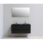 Basic Bella Meuble lavabo acrylique noir avec 2 trous de robinet avec miroir avec éclairage 120x55x46cm Flat Pack Noir mat SW538790