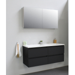 Basic Bella Meuble salle de bains avec lavabo acrylique Blanc avec armoire toilette 2 portes gris 120x55x46cm sans trous de robinet Noir mat SW491923