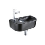 QeramiQ Fuente Ensemble de lavabo - 40x21.5x12cm - gauche - lisse - demi-rond - 1 trou de robinet - céramique - robinet de lavabo chrome - bouchon de vidange - siphon réduit - noir mat SW1232786