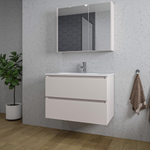 Saniclass Chaci Meuble de salle de bain - 80x46x55cm - lavabo en céramique blanc - 1 vasque ovale - 1 trou de robinet - 2 tiroirs - armoire miroir - mat cotton (beige) SW1182385