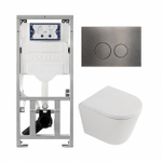 QeramiQ Dely Toiletset - 36.3x51.7cm - diepspoel - rimless - Geberit UP320 inbouwreservoir - softclose toilet zitting - 35mm - gunmetal bedieningsplaat - ronde knoppen - mat wit SW1235383