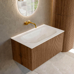 MONDIAZ KURVE-DLUX 80cm Meuble salle de bain - couleur Walnut - 1 tiroir - vasque BIG SMALL centre - sans trou de robinet - couleur Ostra SW1137846