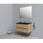 Basic Bella Meuble salle de bains 100x55x46cm avec lavabo acrylique Noir 1 trou pour robinet avec miroir Chêne SW491864