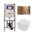 QeramiQ Dely Pack WC - 36,3x51,7cm - à fond creux - sans bride - réservoir encastré Geberit UP320 - abattant WC softclose 35 mm - plaque de commande en cuivre - boutons ronds - blanc mat SW1235385