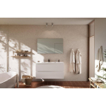 Nemo Go Ensemble de meuble - 60x65x45.5cm - 2 tiroirs - sans poignée - 2 vasque Blanc brillant - 2 trous de robinet - avec miroir - MDF standard white SW911707