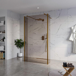 Fortifura Galeria Vrijstaande Inloopdouche - 110x200cm - Rookglas - antikalk - 8mm veiligheidsglas - 2 zijwanden - 40cm - wandsteunen en hoekprofielen - PVD - geborsteld koper SW996285