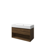 Proline loft ensemble de meubles de salle de bains 100x46x62cm meuble avec étagère chêne cabana avec 1 trou pour robinet porcelaine blanc brillant SW349563