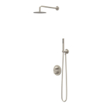 IVY Bond Ensemble de douche de tête - encastré - inverseur-arrêt 2 voies - bras de plafond 15 cm - tête de douche principale medium ronde 20 cm - support avec sortie - flexible de douche 150 cm - douchette satin spray - nickel brossé PVD SW1032935