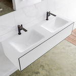 Mondiaz Lagom Meuble avec 1 tiroir 130x30x45cm vasque double Cloud 2 trous de robinet Solid Surface Urban SW409149