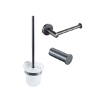 Fortifura Calvi Pack WC 3 pièces - porte-rouleau sans couvercle - brosse de toilette - crochet à serviette simple rond - Gunmetal PVD brossé SW1248382
