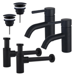 Fortifura Calvi Kit robinet lavabo - pour double vasque - robinet bas - bonde non-obturable - siphon design - Noir mat SW915294