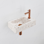 Saniclass Fuente fonteinset – rechthoekig – 40x22x10 cm – natuursteen beige – geborsteld koperen kraan SW1445935