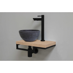 Proline Pack lave-mains 40x23cm avec vasque céramique pierre de taille gauche, plan Ideal Oak et robinet, sipon et bonde noir mat SW536631