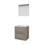 Basic-Line Basic 46 ensemble de meubles de salle de bain 60x46cm sans poignée 2 tiroirs lavabo en porcelaine 1 trou de robinet miroir mfc scotch oak SW350841
