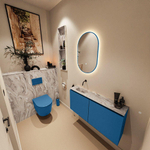 MONDIAZ TURE-DLUX Meuble toilette - 100cm - Jeans - EDEN - vasque Glace - position gauche - sans trou de robinet SW1103374