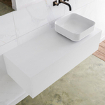 Mondiaz Lagom Meuble salle de bains 110x30.9x45cm Solid Surface Talc 1 tiroir avec lavabo BINX vasque à poser Droite sans trous de robinet SW409004