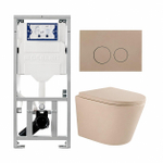 QeramiQ Dely Pack WC - 36,3x51,7cm - à fond creux - sans bride - réservoir encastré Geberit UP320 - abattant WC softclose 35 mm - plaque de déclenchement taupe - boutons ronds - mat beige SW1236507