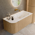 MONDIAZ KURVE-DLUX meuble de salle de bains 105cm avec module 25 L couleur chêne avec 1 tiroir et 1 porte. Vasque BIG SMALL droite sans trou de robinetterie couleur Frappe. SW1137340