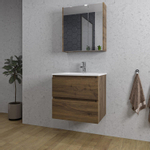Saniclass Chaci Meuble de salle de bain - 60x46x55cm - lavabo en céramique blanc - 1 vasque - 1 trou de robinet - 2 tiroirs - armoire miroir - noyer (hout) SW826906