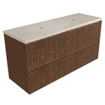 Saniclass Holz Atelier Badkamermeubelset - 140x45x63cm - Travertine natuurstenen topblad - zonder kraangat - 4 lades - mat walnut pure (hout) SW1478893