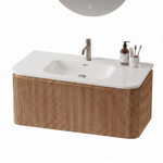 Royal Plaza Terra Edge Ensemble meuble de salle de bains - 100x45.5x46cm - vasque en céramique blanc brillant - 1 vasque - 1 trou de robinet - 2 tiroirs - sandwood (chêne clair) SW1471936