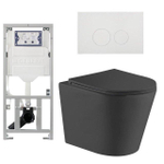 QeramiQ Dely Pack WC - 36,3x51,7cm - à fond creux - sans bride - réservoir encastré Geberit UP320 - abattant WC à fermeture douce - plaque de déclenchement blanche brillante - boutons ronds - noir mat SW1102472