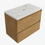 Saniclass Holz Pure Ensemble de meubles de salle de bains - 80x45x63cm - Plan vasque en marbre Dia poli (blanc) - 1 trou de robinet - 2 tiroirs - chêne natural mat (bois) SW1478339