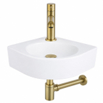 QeramiQ Fuente Pack Lave-mains d'angle - 30x30x10cm - 1 trou de robinet - céramique - robinet Laiton brossé - Blanc SW1111513