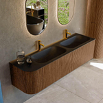 MONDIAZ KURVE 165cm Meuble salle de bain avec module 25 G - couleur Walnut - 2 tiroirs - 1 porte - vasque BIG SMALL double / droite - 2 trous de robinet - Urban SW1138553