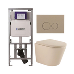 QeramiQ Dely Pack WC - 36,3x51,7cm - à fond creux - sans bride - réservoir encastré Geberit UP320 - abattant WC softclose 35 mm - plaque de déclenchement taupe - boutons ronds - mat beige SW1236507