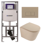QeramiQ Dely Pack WC - 36,3x51,7cm - à fond creux - sans bride - réservoir encastré Geberit UP320 - abattant WC à fermeture douce - plaque de déclenchement taupe - boutons rectangulaires - beige mat SW1242406