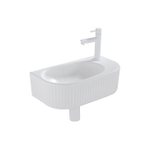 QeramiQ Fuente Ensemble de Lavabo - 40x21.5x12cm - droite - strié - demi-rond - 1 trou de robinet - céramique - ensemble de robinet blanc mat - bouchon de vidange - siphon réduit - blanc brillant SW1233007