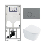 QeramiQ Dely Toiletset - 36.3x51.7cm - diepspoel - rimless - Geberit UP320 inbouwreservoir - softclose toilet zitting - 35mm - bedieningsplaat licht grijs - ronde knoppen - glans wit SW1222090