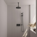 BRAUER Stripe Thermostatische Inbouw Regendouche - drukknoppen - SET 33 - 25cm douchekop - plafondarm - staaf handdouche - doucheslang - geïntegreerde glijstang - mat zwart SW1435160