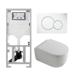 QeramiQ Dely Swirl Pack WC - 36.5x53cm - réservoir encastré Geberit UP320 - 35mm Abattant WC - plaque de déclenchement sigma blanche - boutons ronds - blanc brillant SW1138670