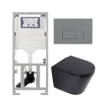 QeramiQ Dely Pack WC - 36,3x51,7cm - à fond creux - sans bride - réservoir encastré Geberit UP320 - abattant WC softclose 35 mm - plaque de déclenchement gris clair - boutons rectangulaires - noir mat SW1235412