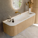 MONDIAZ KURVE-DLUX 140cm Meuble salle de bain avec module 25 G et D - couleur Oak - 1 tiroir - 2 portes - vasque BIG SMALL centre - sans trou de robinet - couleur Opalo SW1137547